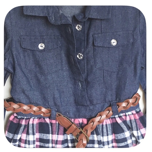 🌀SALE! 💗Girls Belted Button Up Plaid Dress - Picture 4 of 4